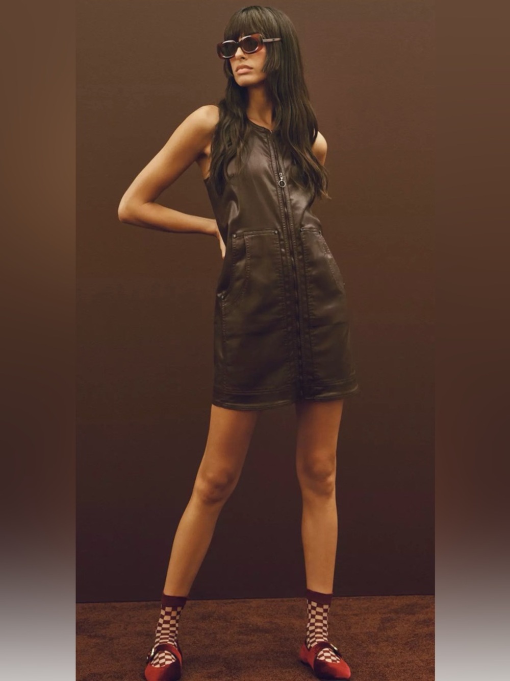 Anthropologie Pilcro Coat crewFaux-Leather Tunic in Wine